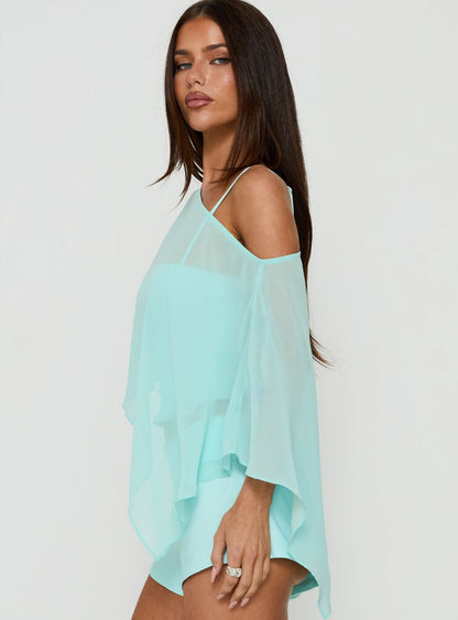 Senzo Chiffon Poncho Top Blue