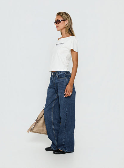 Serenitia Mid Rise Relaxed Jeans Dark Blue Wash