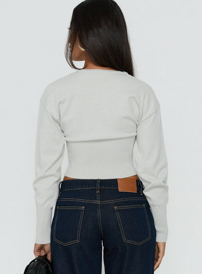 Emerina Cinched Button Down Cardigan Grey