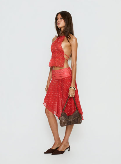 Legacy Midi Skirt Tomato Polka