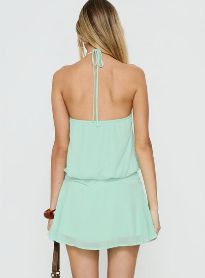 Dopamine Drapey Arrowneck Romper Mint