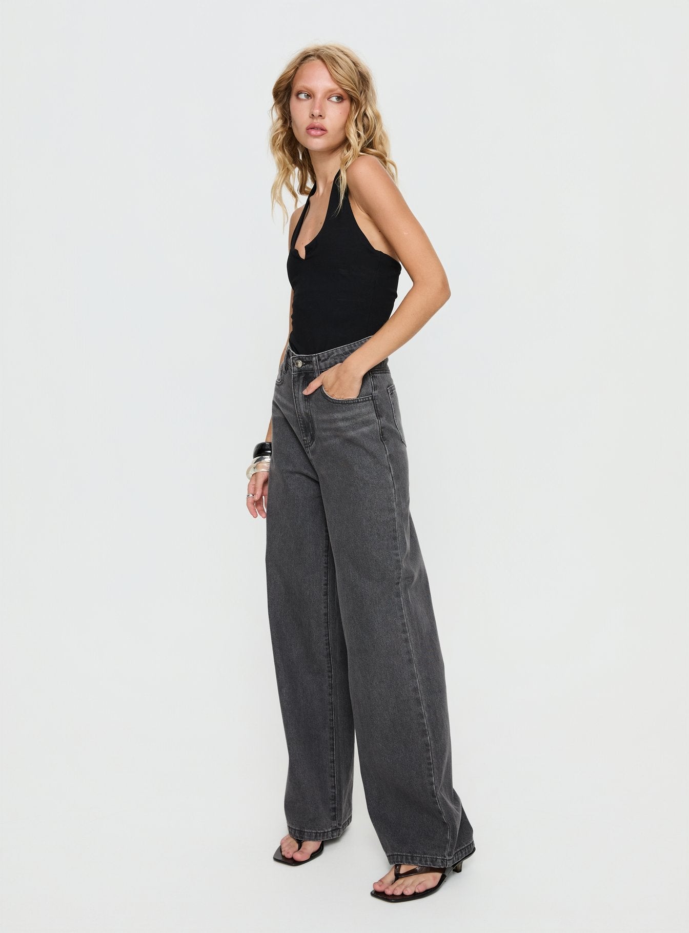 Nicolo High Rise Straight Leg Jeans Washed Grey