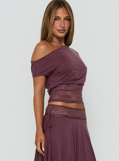 Marienna One Shoulder Lace Top Plum