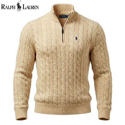 RL Chunky Cable-Knit Cotton Quarter-Zip Sweater - Dalm Fashion