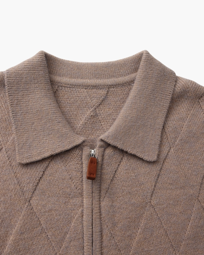 Heritage Diamond Knit Zip Cardigan - Dalm Fashion