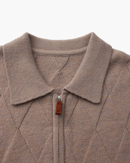 Heritage Diamond Knit Zip Cardigan - Dalm Fashion
