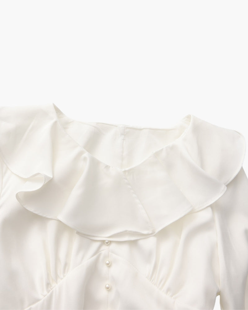 Pearl Button Ruffle Midi Dress - Dalm Fashion