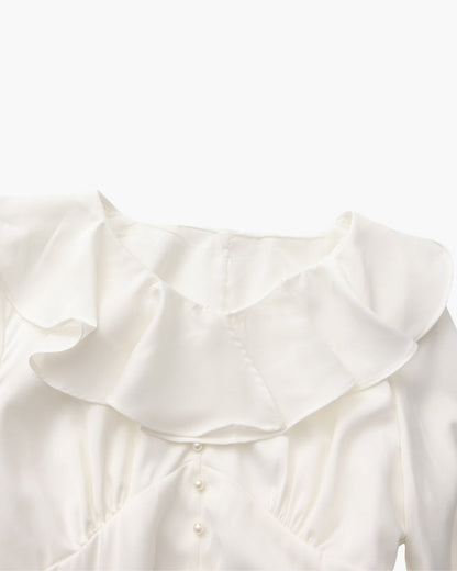 Pearl Button Ruffle Midi Dress - Dalm Fashion