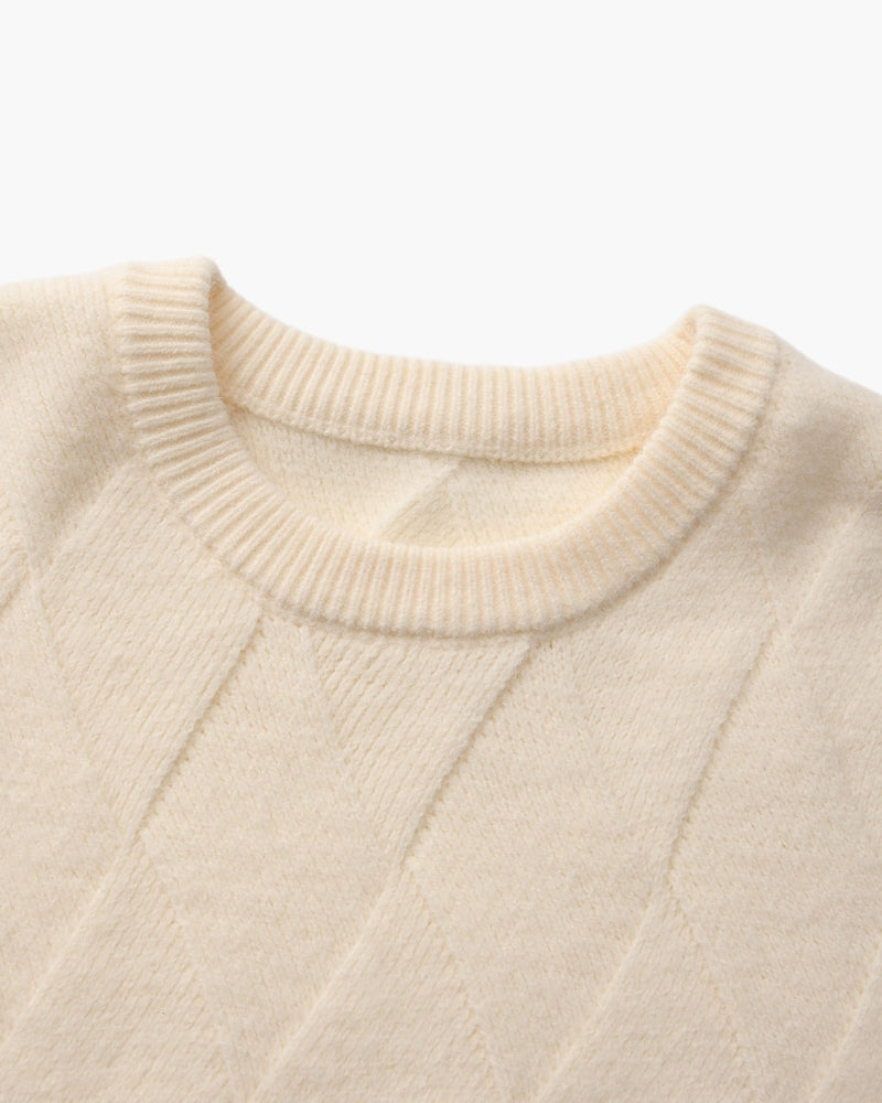 Diamond Knit Crewneck Sweater - Dalm Fashion