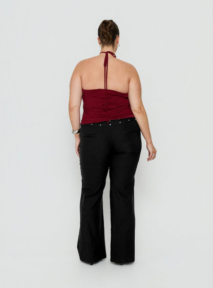 Yevina Eyelet Flare Pant Black Curve