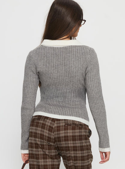 Skylen Long Sleeve Collared Top Grey