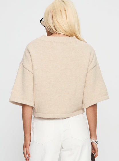 Verina Short Sleeve Knit Cardigan Oat
