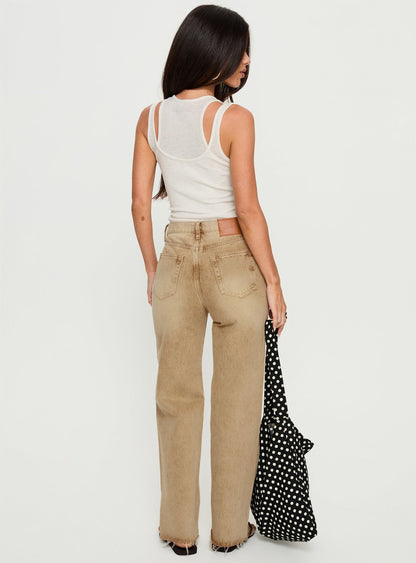 Fawcett High Rise Straight Leg Jeans Tan