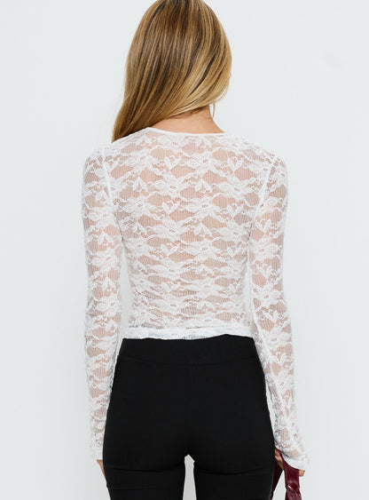 Devony Sheer Long Sleeve Top White