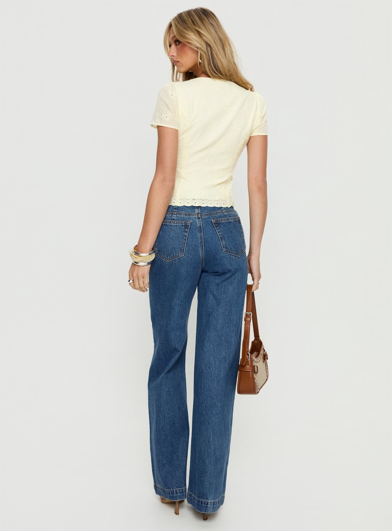 Goldie High Rise Wide Leg Jeans Mid Blue Wash