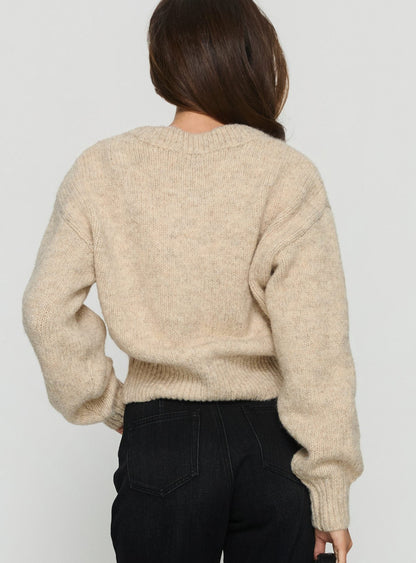 Trevonn Button Up Knit Cardigan Beige