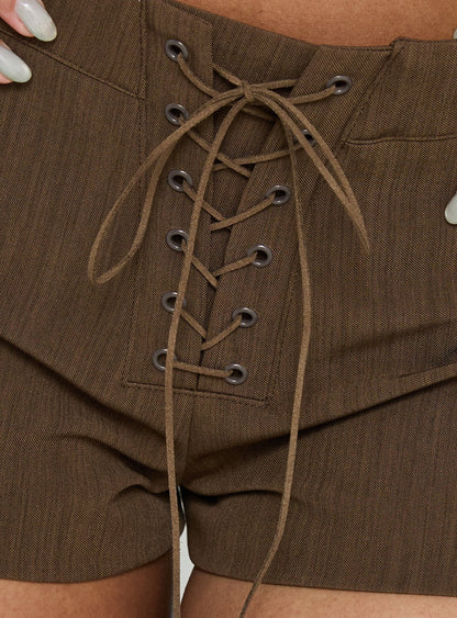 Sofii Tie Front Tailored Shorts Brown