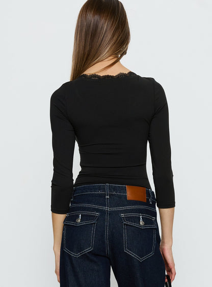 Lyselle Wrap Detail 3/4 Sleeve Bodysuit Black