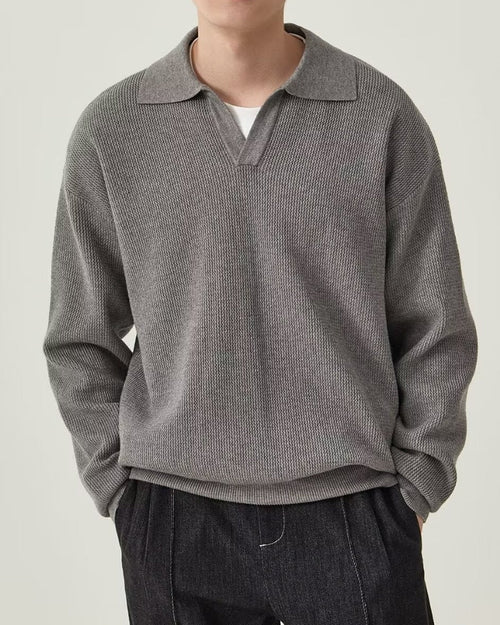 Textured Knit Polo Sweater - Dalm Fashion