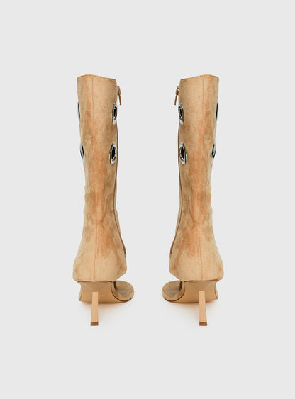 Situationship Eyelet Open Toe Heels Tan