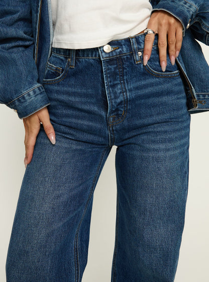Fawcett High Rise Straight Leg Jeans Dark Blue Wash