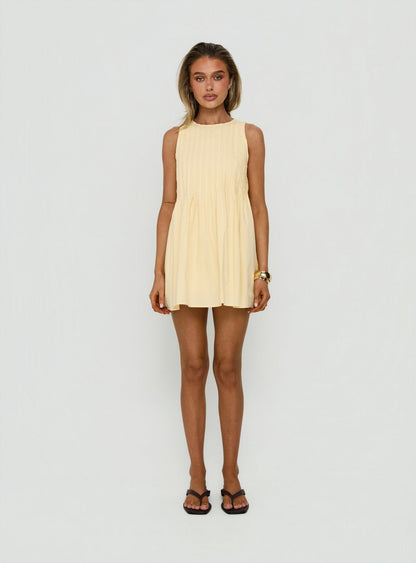 Dreamboat Pleated Mini Dress Yellow