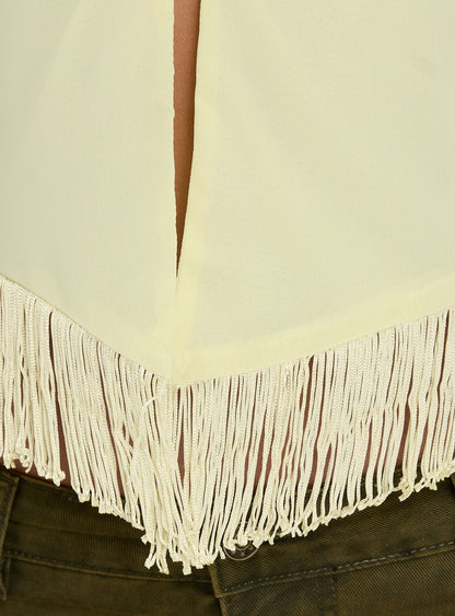 Junaya Arrowneck Fringe Detail Top Lemon