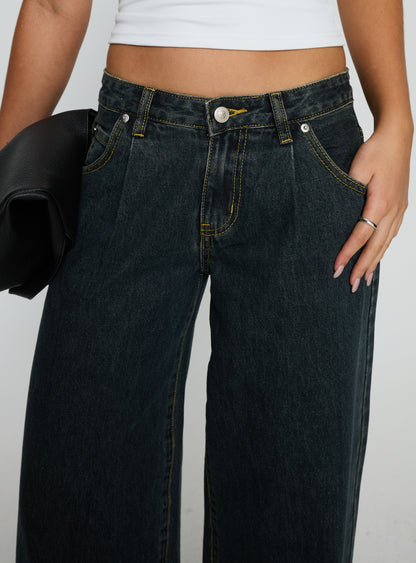 Supercut Low Rise Baggy Pleat Jeans Grunge Wash