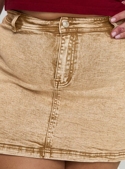 Velveta Low Rise Denim Skirt Camel Curve