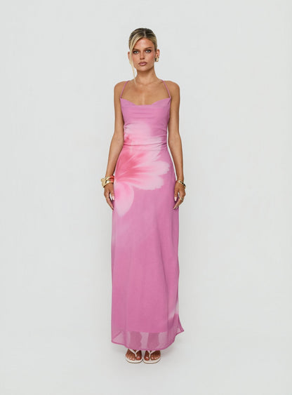 Coletta Cowl Neck Maxi Dress Pink Floral