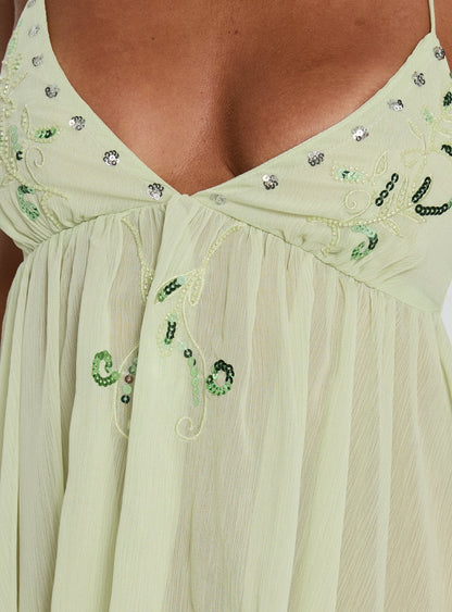 Wistie Asymmetrical Beaded Top Green