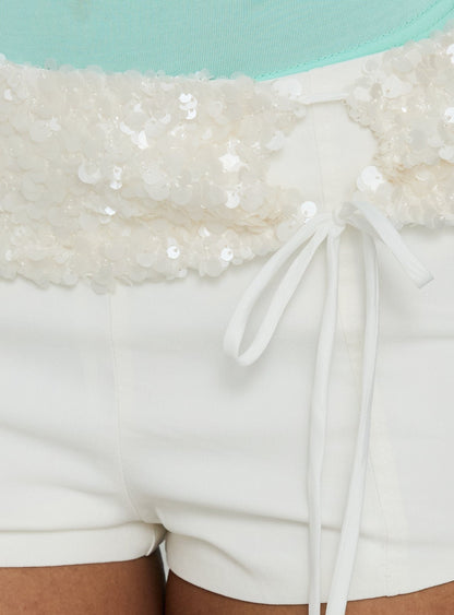 Elsina Embellished Belted Shorts White
