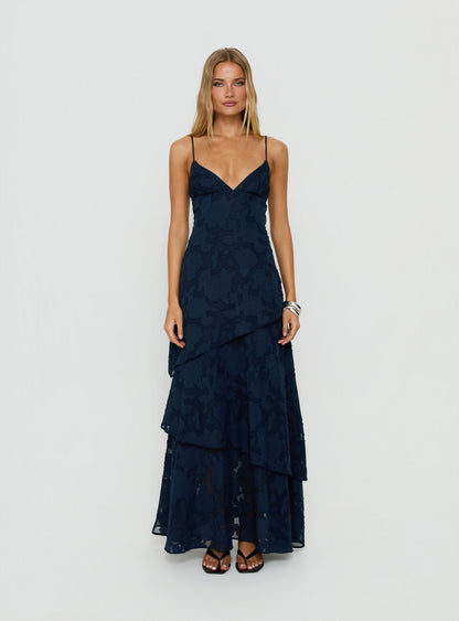 Lyricah Tiered Tie Back Maxi Dress Navy