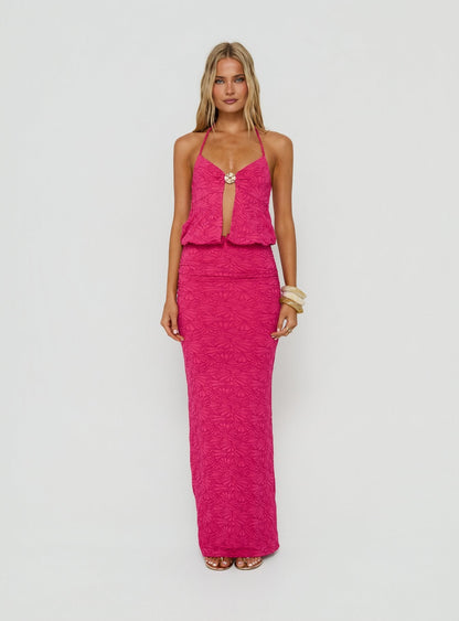 Sungold Halter Maxi Dress Gin Fizz