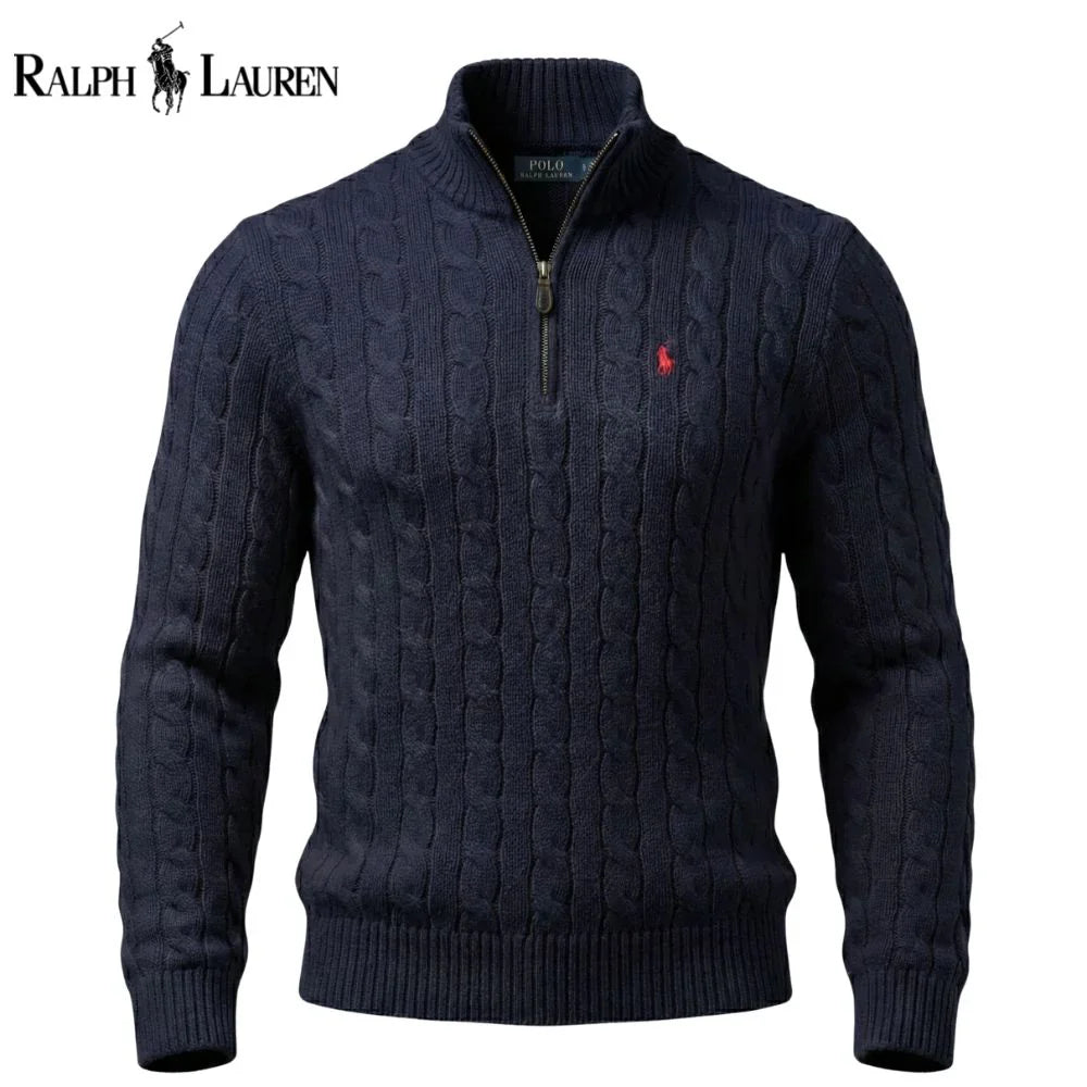 RL Chunky Cable-Knit Cotton Quarter-Zip Sweater - Dalm Fashion
