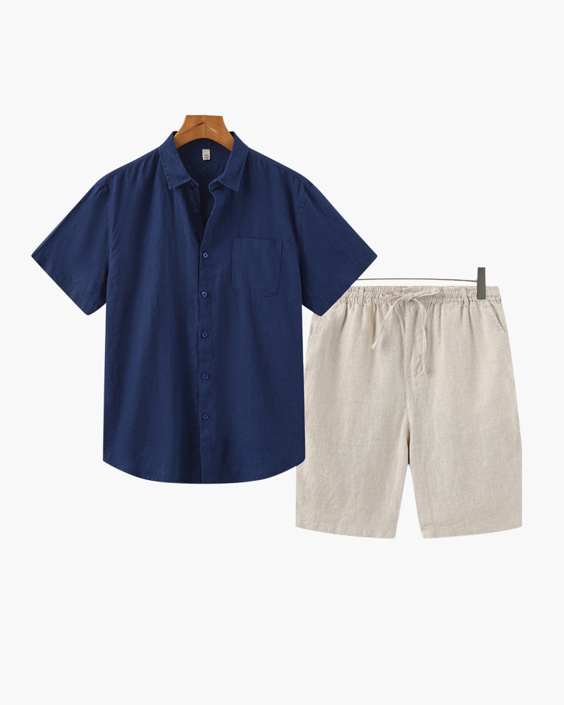 Linen Combo Set with Shorts - Dalm Fashion