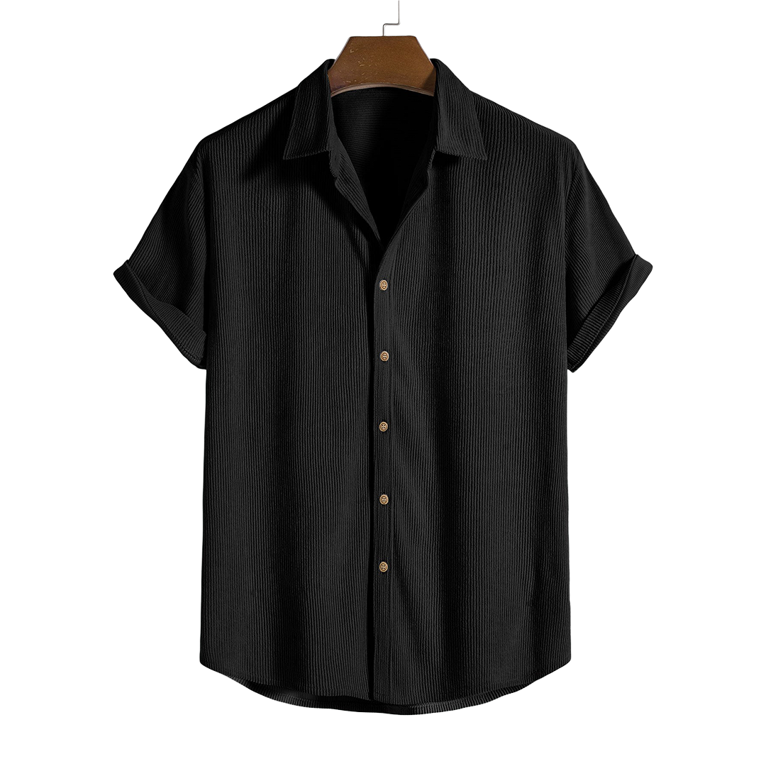 Short-Sleeved Corduroy Button Up Shirt & Shorts - Dalm Fashion