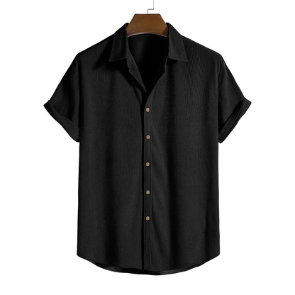 Short-Sleeved Corduroy Button Up Shirt & Shorts - Dalm Fashion