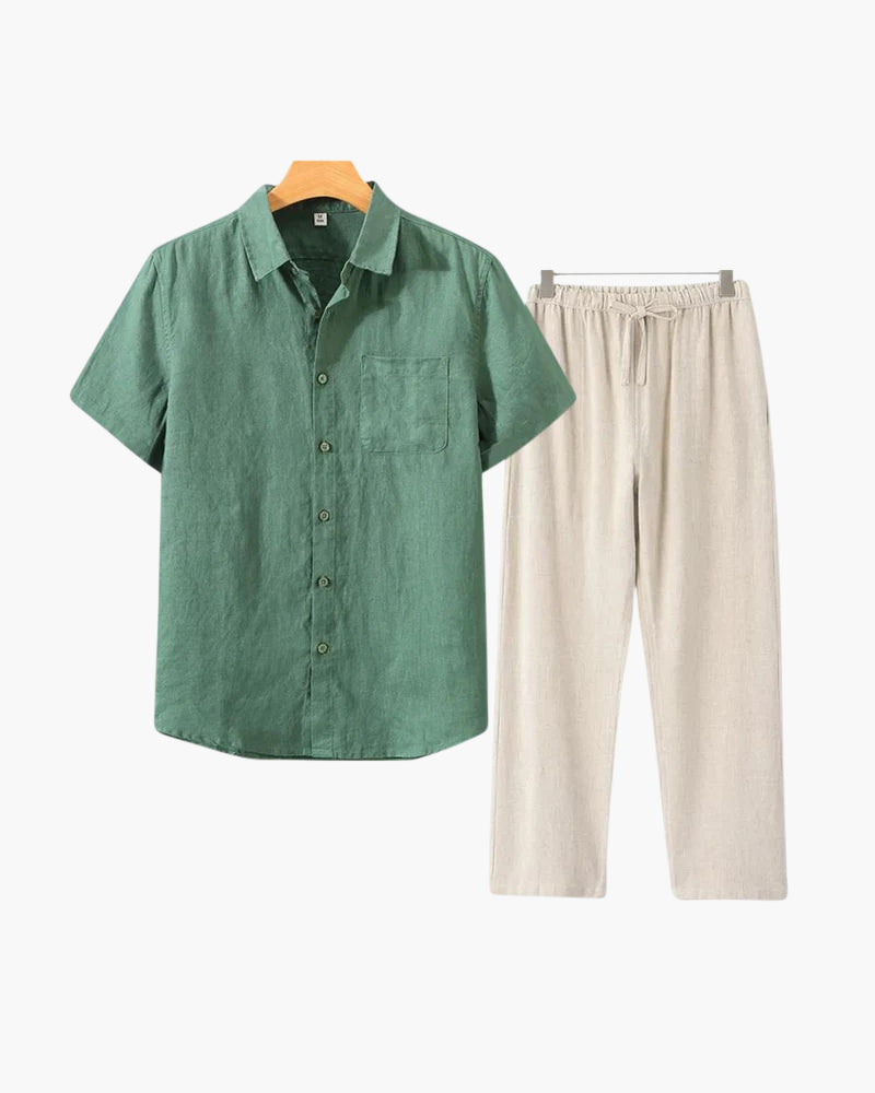 Linen Combo Set (Short Sleeve) - Dalm Fashion