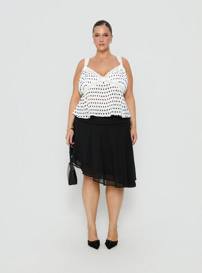 Raydon Lace Trim Cami Top White / Black Polka Curve