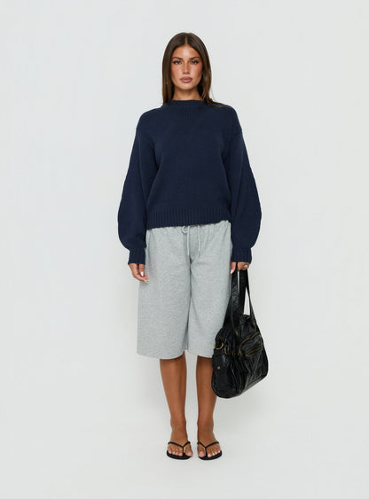 Harmony Balloon Sleeve Knit Sweater Navy