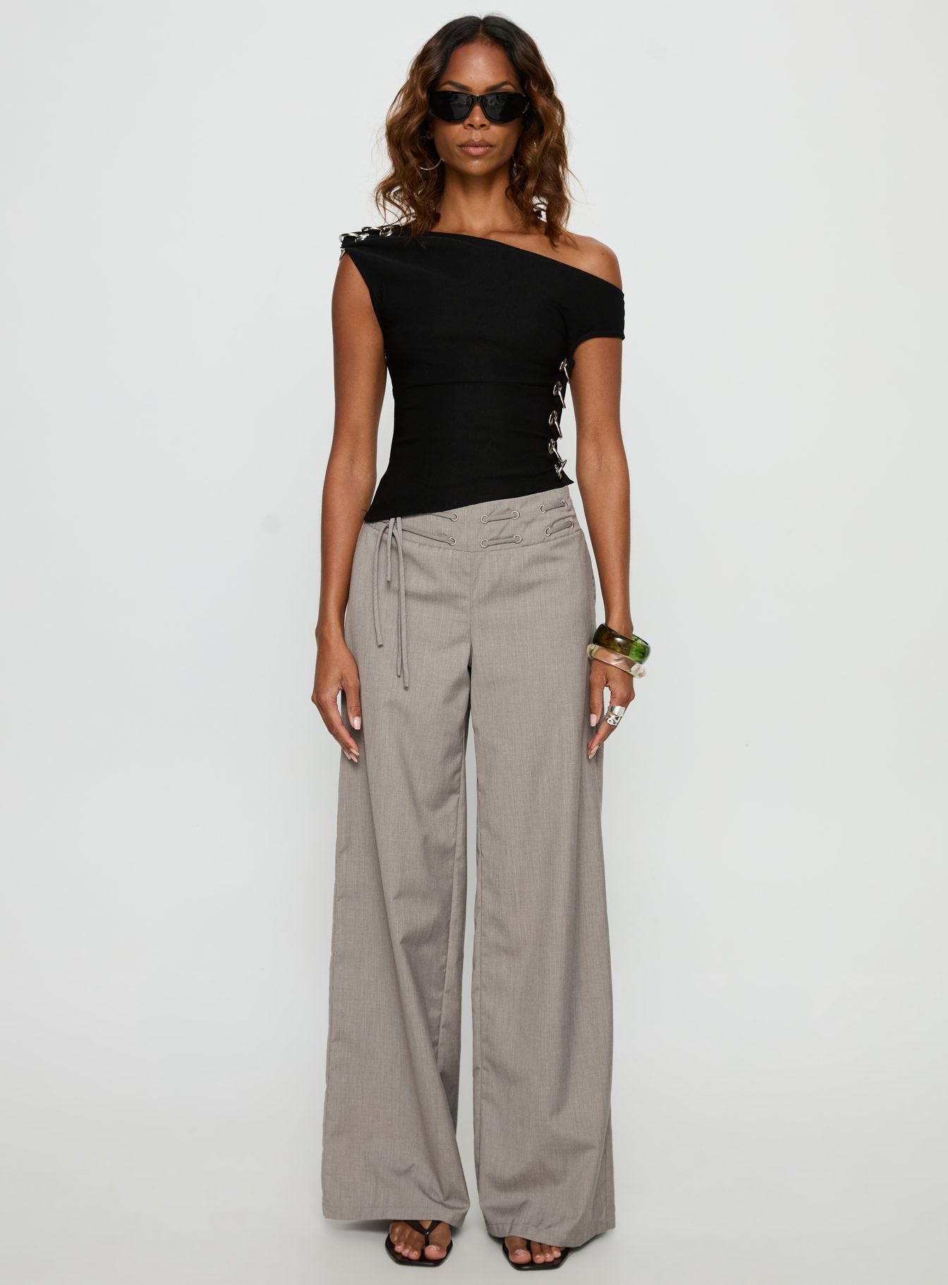 Laude Eyelet Off Shoulder Top Black