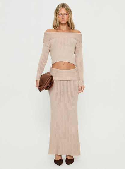 Devion Foldover Knit Sweater Beige