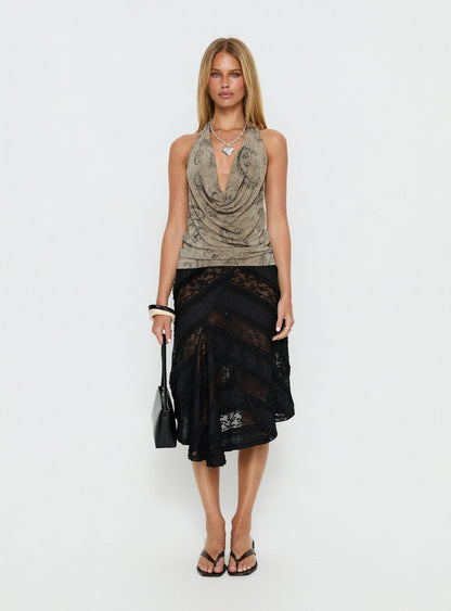Dijon Plunge Halter Top Paisley Diamonte