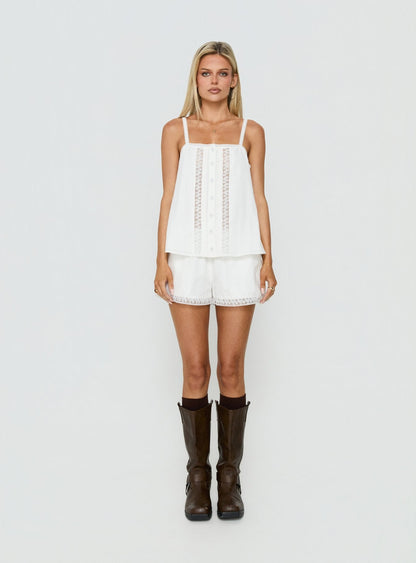 Safire Lace Trim Frill Babydoll Top Off White
