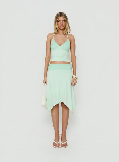 Natabelle Lace Detail Midi Skirt Mint