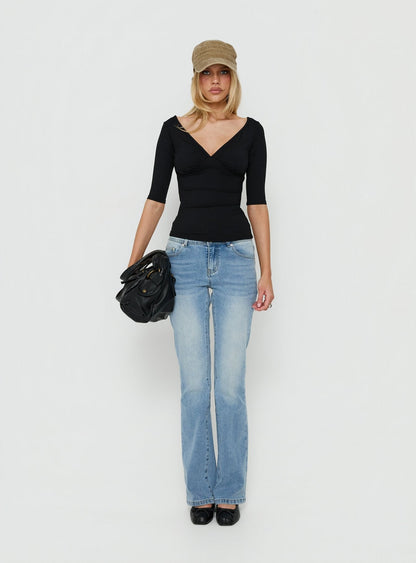 Daily Define Off Shoulder V Neck Top Black
