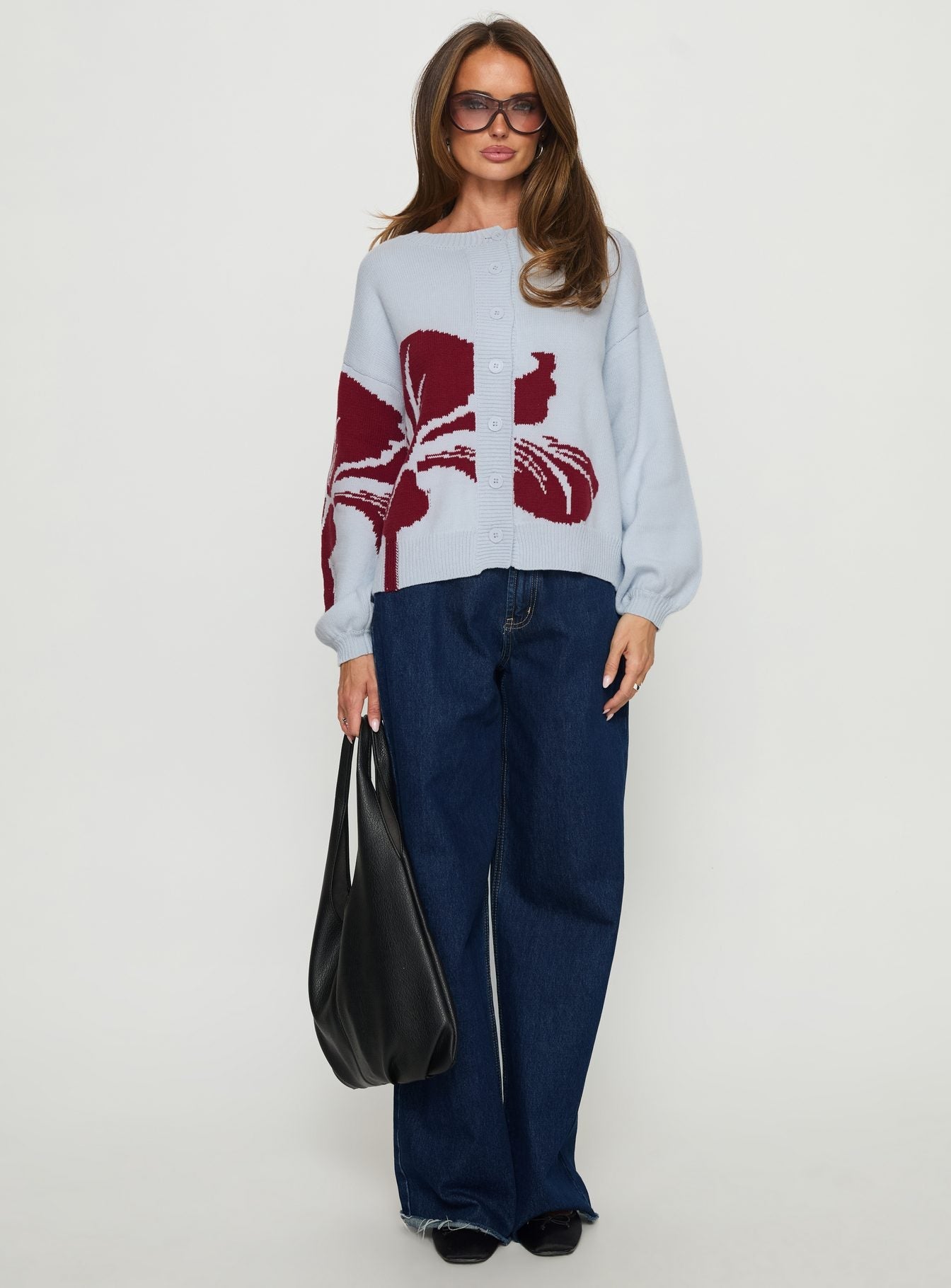 Jalenn Floral Knit Cardigan Blue / Red