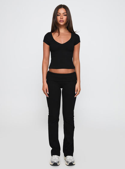 Lovely Day V Neck Top Black