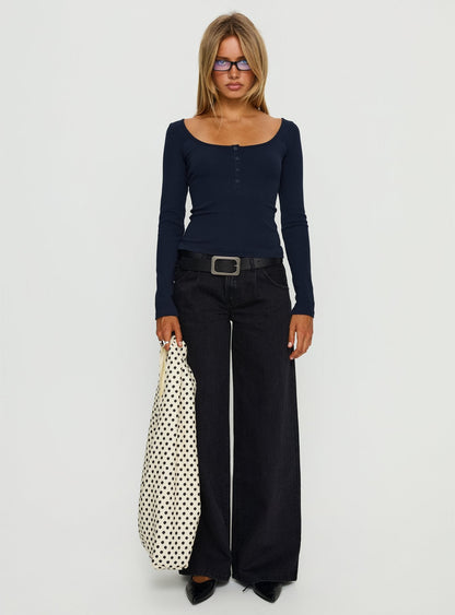Keslie Long Sleeve Henley Top Navy